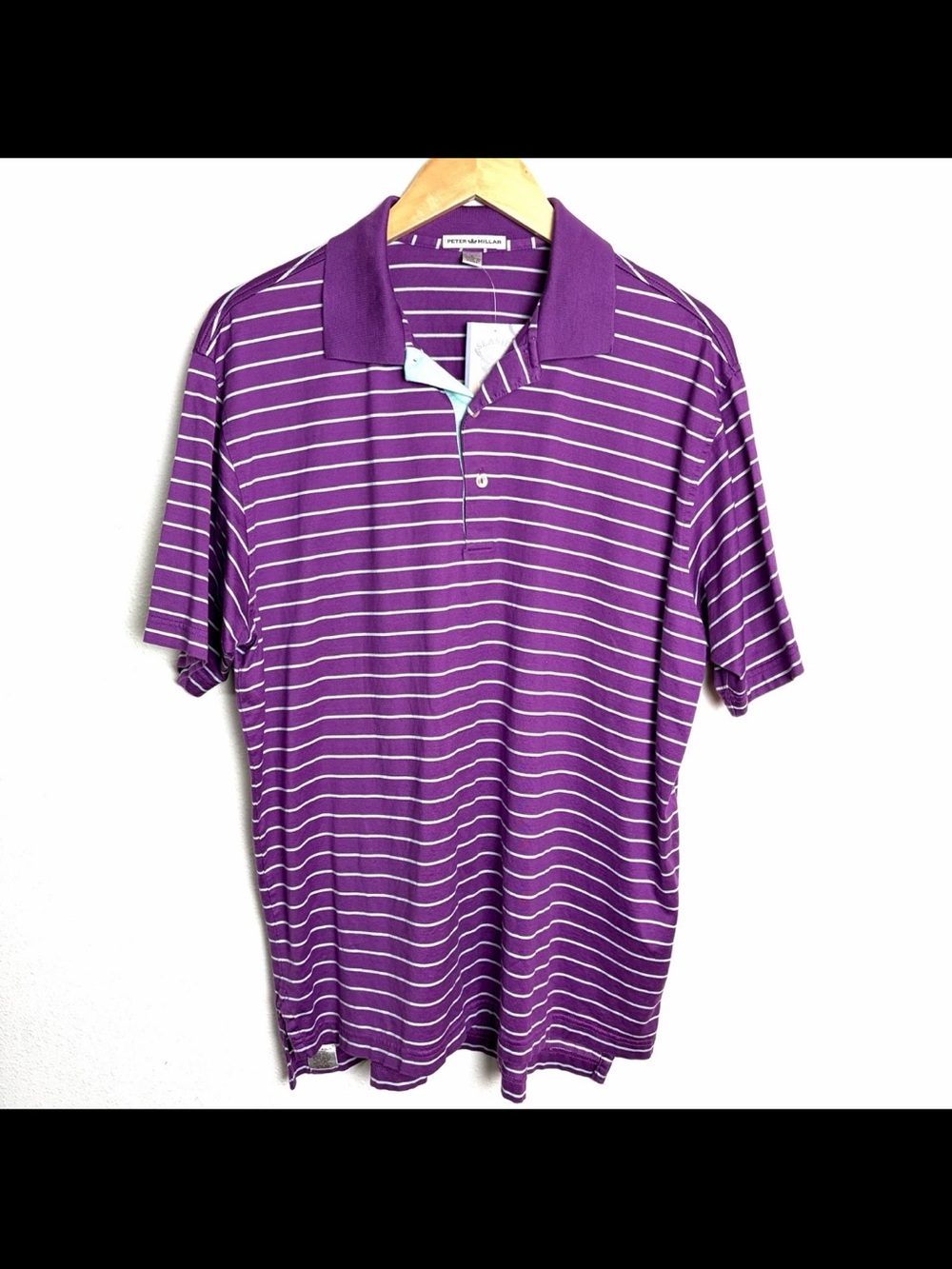 Peter Millar Violet purple White Striped Performance Polo shirt 100% cotton sz L